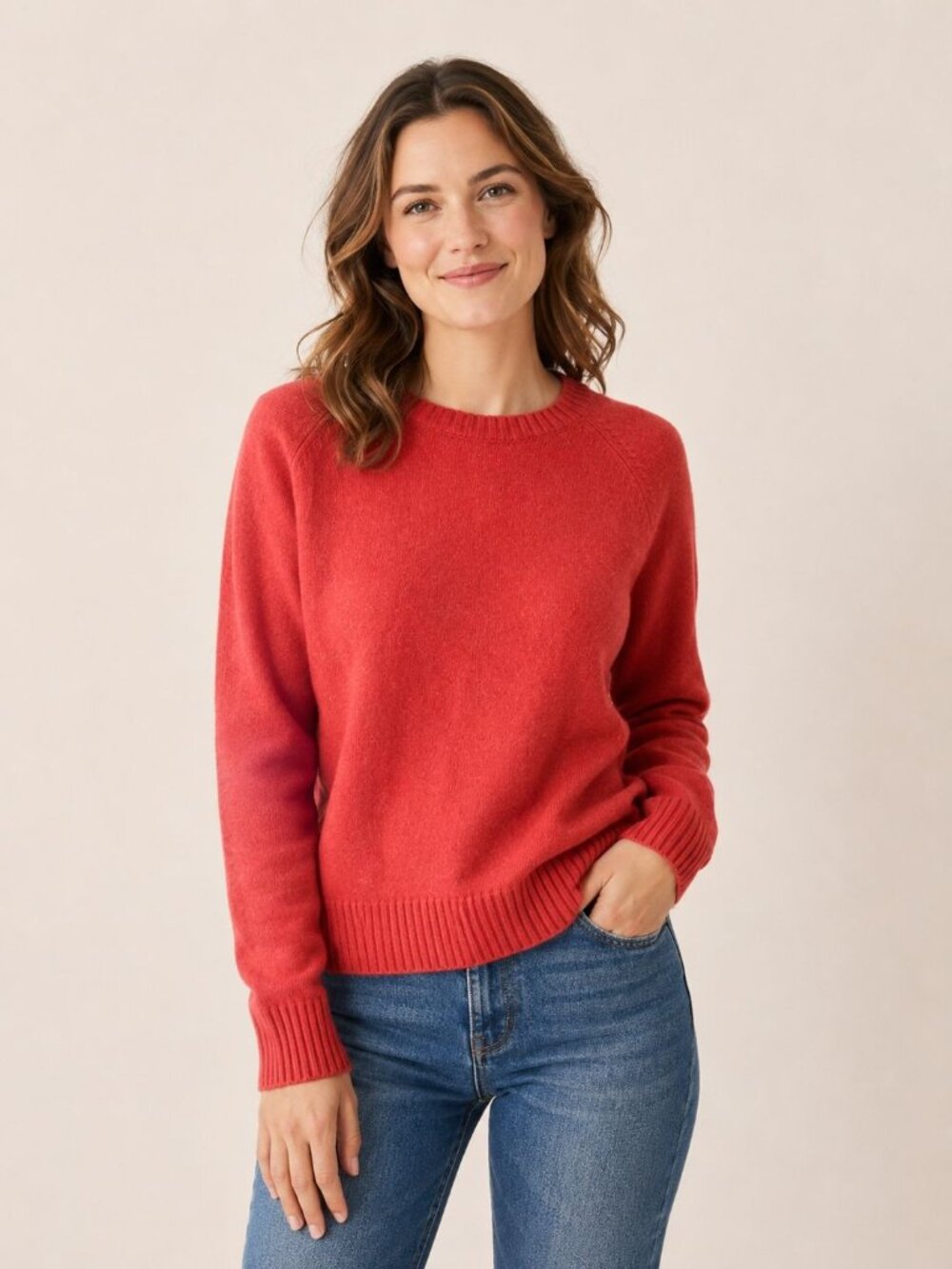 J.Crew Factory Red Crewneck Lambswool Sweater Size M Everyday Wear Quiet Luxury